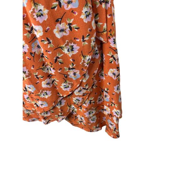SANCTUARY Orange Side Tie Cap Sleeve V Neck Above The Knee Wrap Dress Medium - Picture 7 of 9